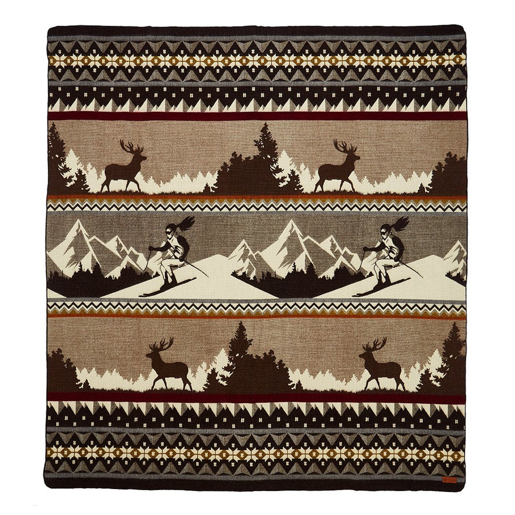 Artisan-Made Winter Blanket - Brown Ski Adventure