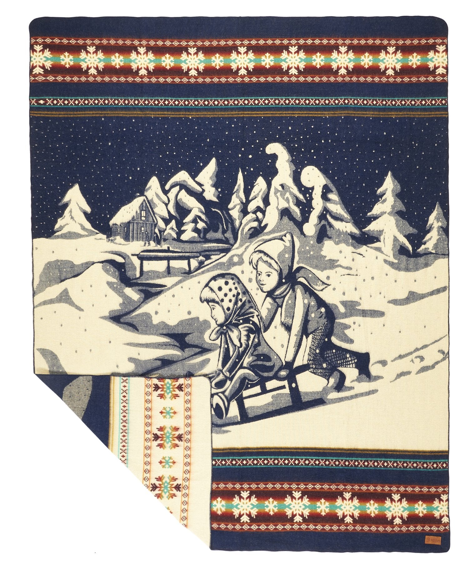 Artisan-Made Winter Blanket - Kids Sledding Adventure