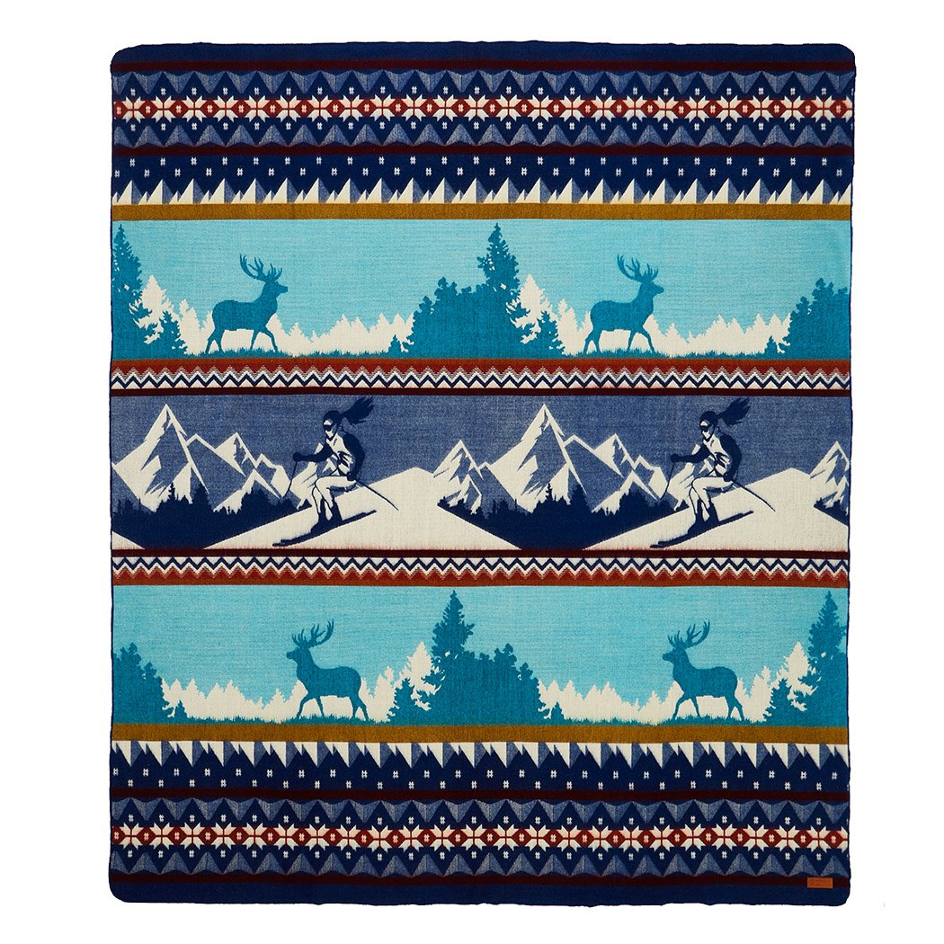 Artisan-Made Winter Blanket - Blue Ski Adventure