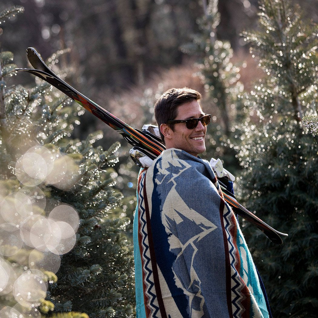Artisan-Made Winter Blanket - Blue Ski Adventure